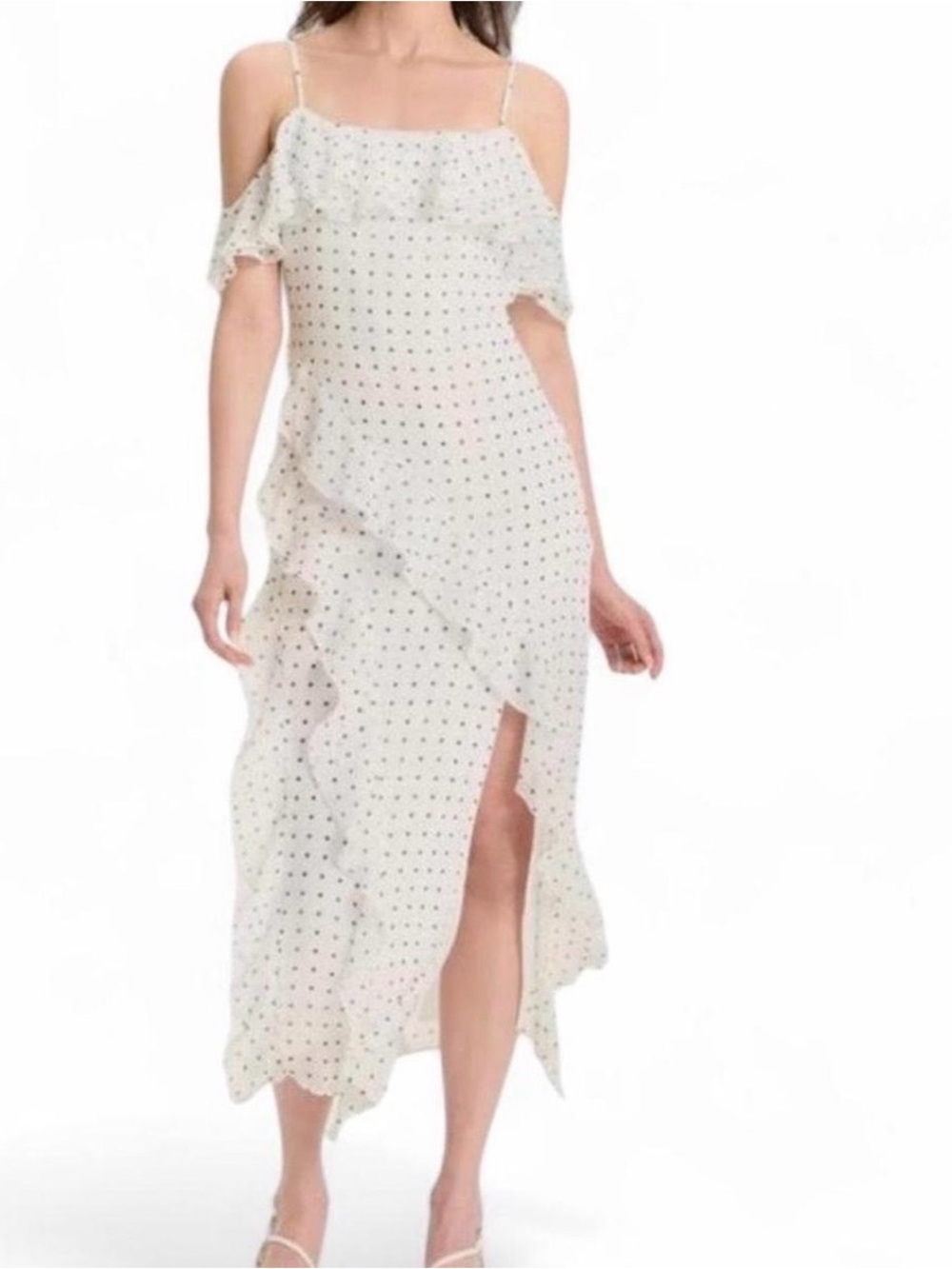 wild fable White Polka Dot Cold-Shoulder High-Low Maxi Dress